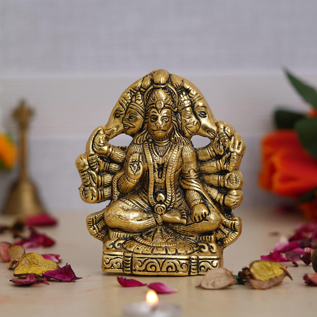 JaipurCrafts Premium Metal PanchMukhi Hanuman Idol Statue for Home and  Pooja Decor (Gold, 5.5 Inches)