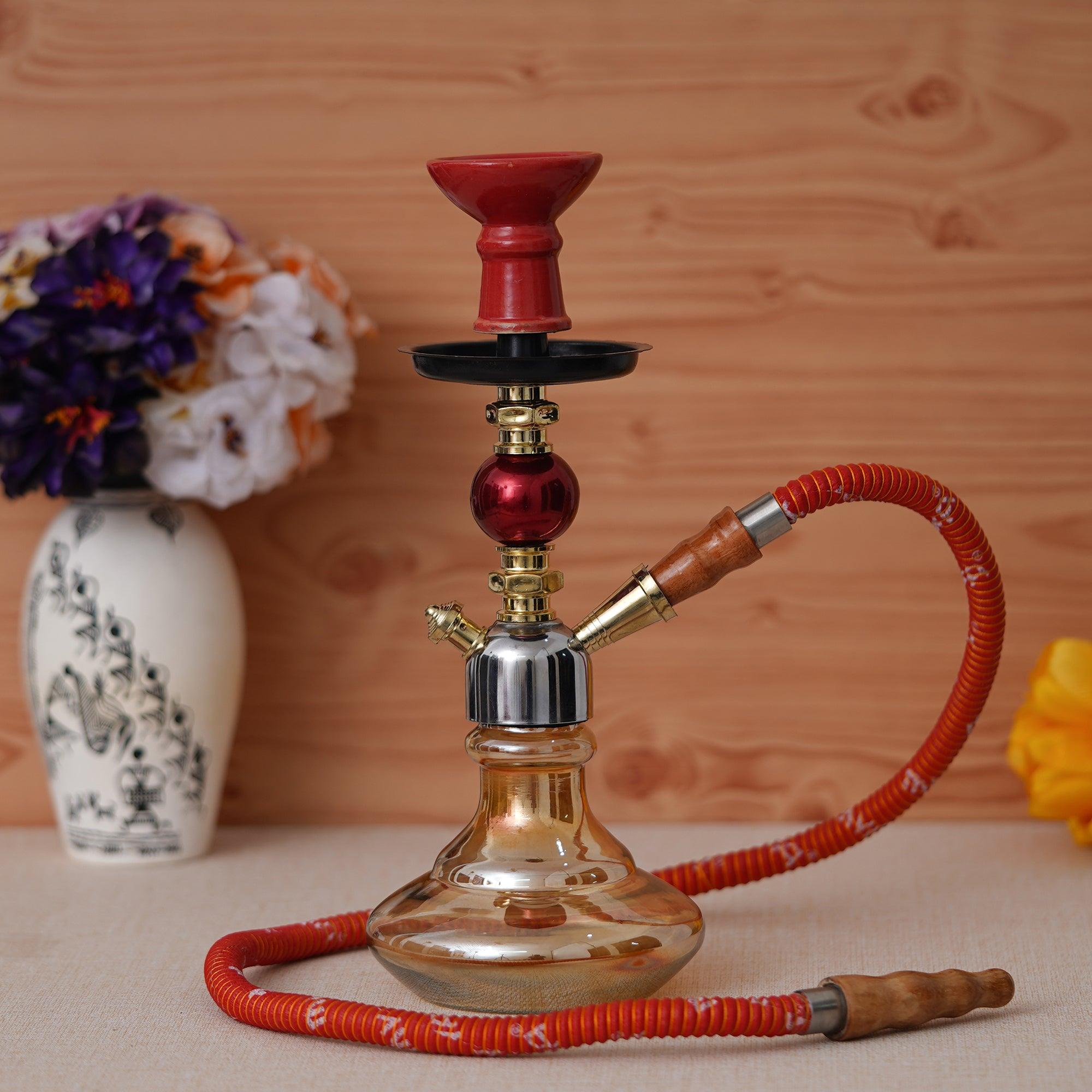 JaipurCrafts™️ Premium Designer Crystal D-Base Style Hookah Set ( 12 Inches, Red,Gold)