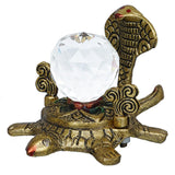 Load image into Gallery viewer, JaipurCrafts Premium Gold Metal Tortoise with Cystal Ball and Naag Devta Antiqie Naag Mani Showpiece for Home and Pooja Room (Gold , 4.5 Inches)