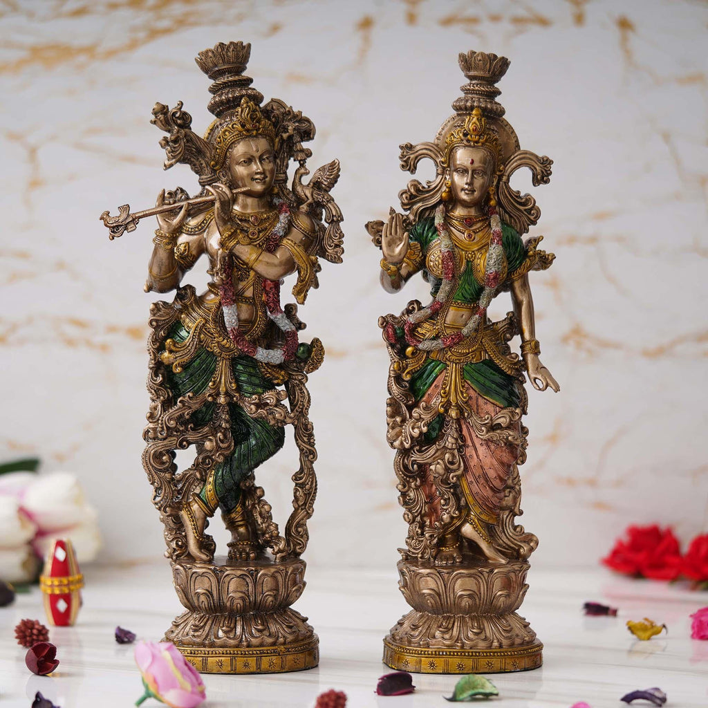 Radha Krishna Statue, good 28CM, Bonded Bronze Radha Krishna Idol, Divine Couple God, Lord Krishna, Goddess Radha, Radha Krishna Figurine